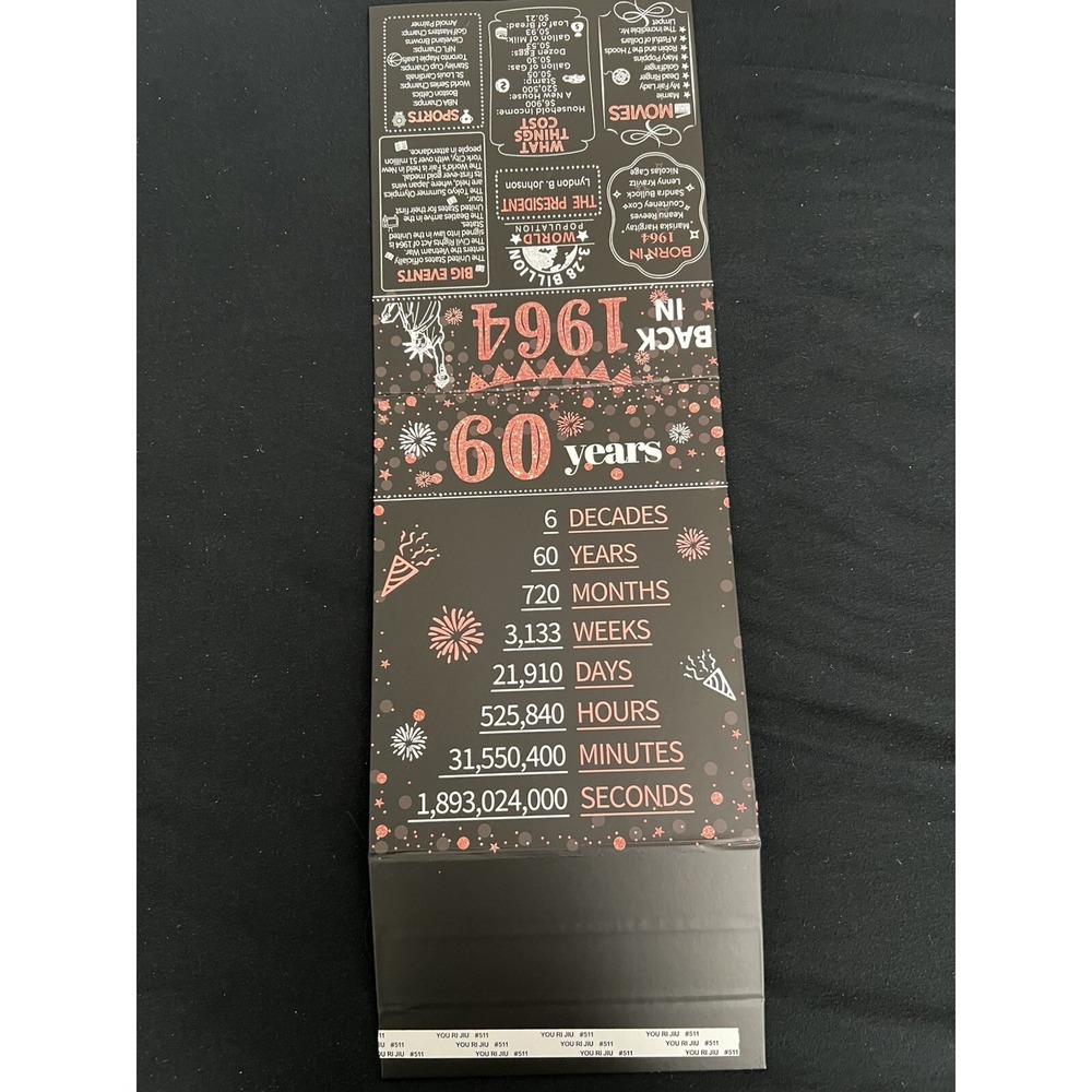 Back in 1964 60th Birthday Decorations Centerpiece‎ Rose Gold Black Party Sign
